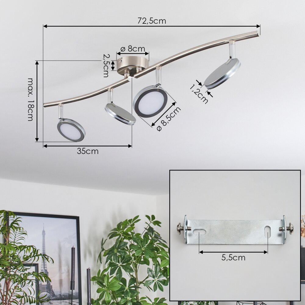 Sarnadinha Plafonnier LED Nickel mat, 4 lumières