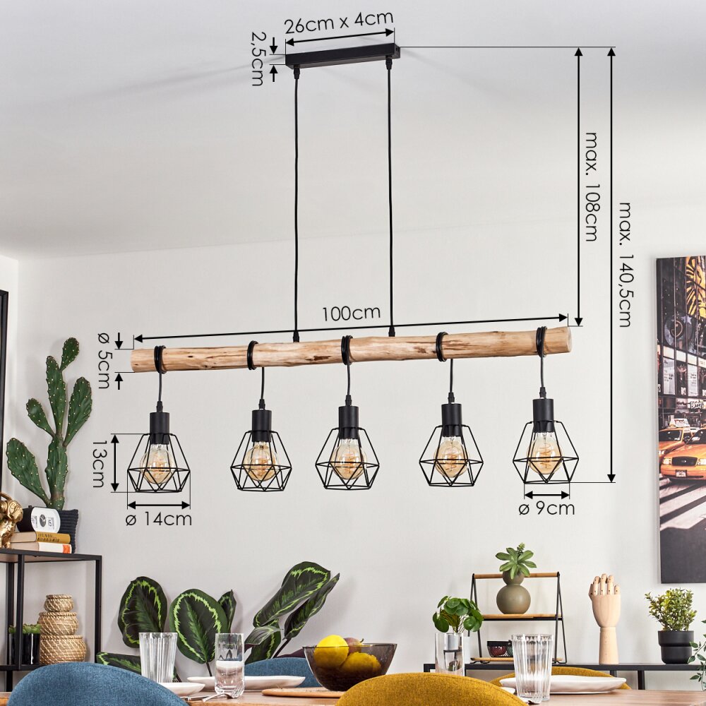 Yaak Suspension Écru, Noir, 5 lumières