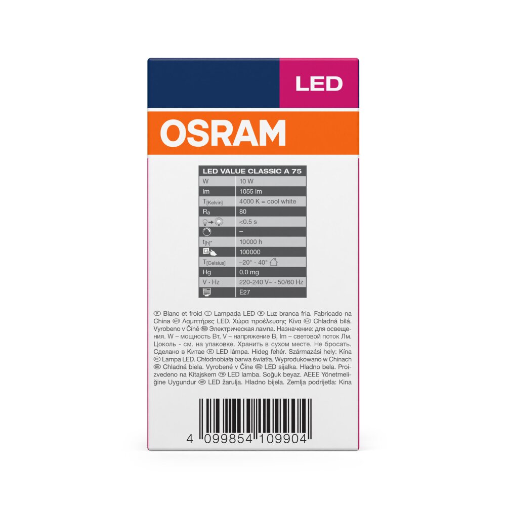 Luminaires Osram E27 LED 10 Watt blanc neutre 1055 Lumen