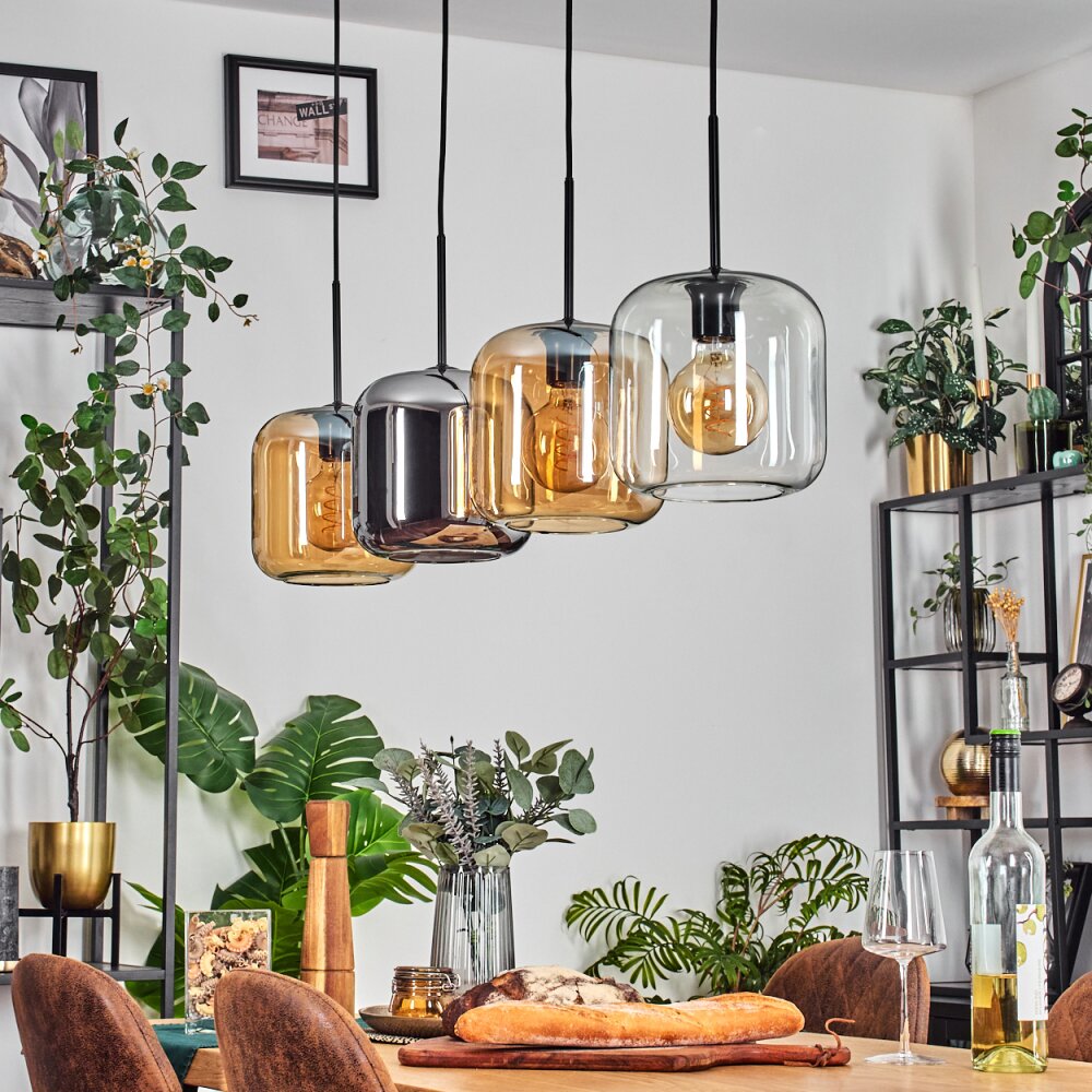 Lauden Suspension Ambre, Chrome, Clair, 4 lumières