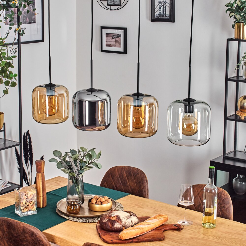 Lauden Suspension Ambre, Chrome, Clair, 4 lumières