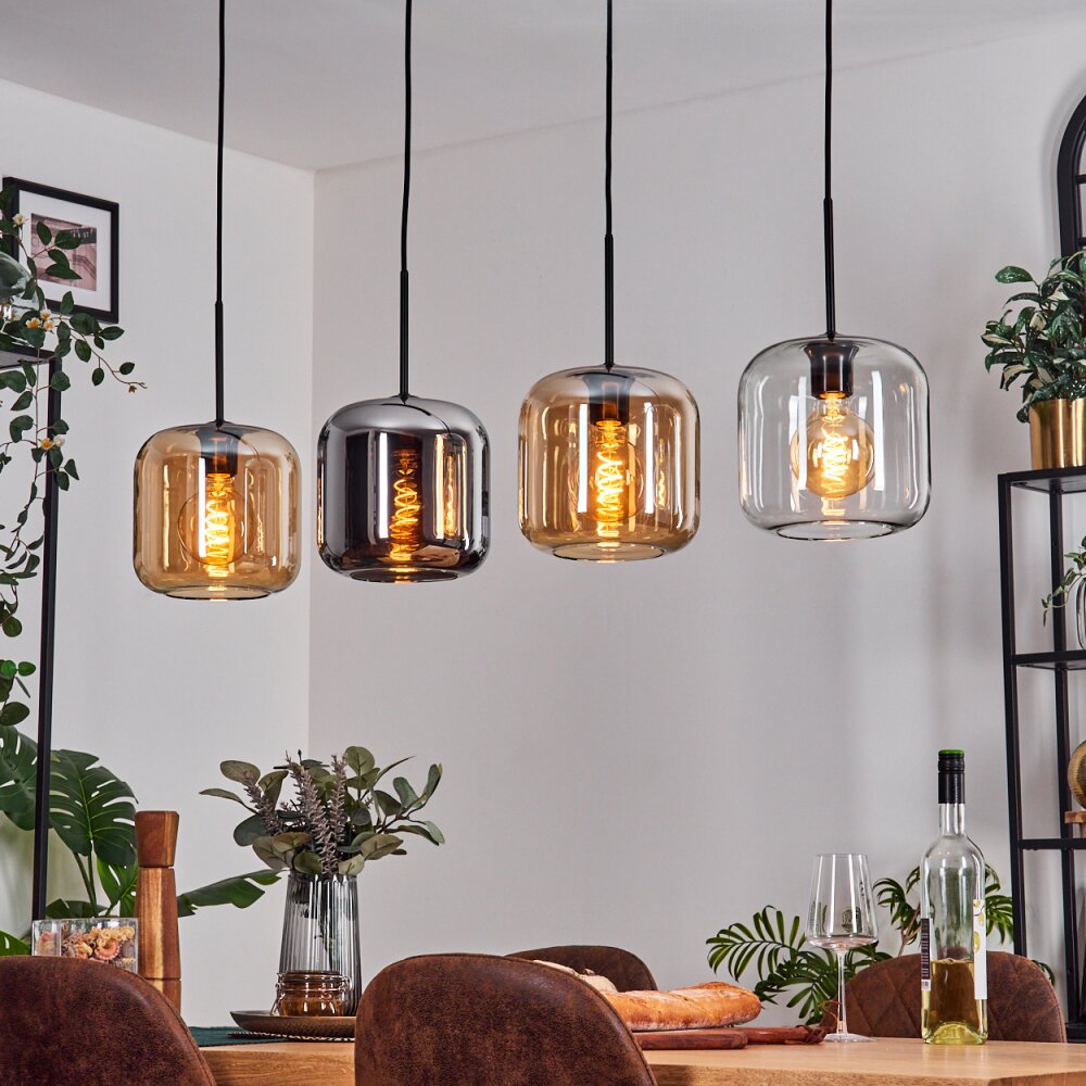 Lauden Suspension Ambre, Chrome, Clair, 4 lumières