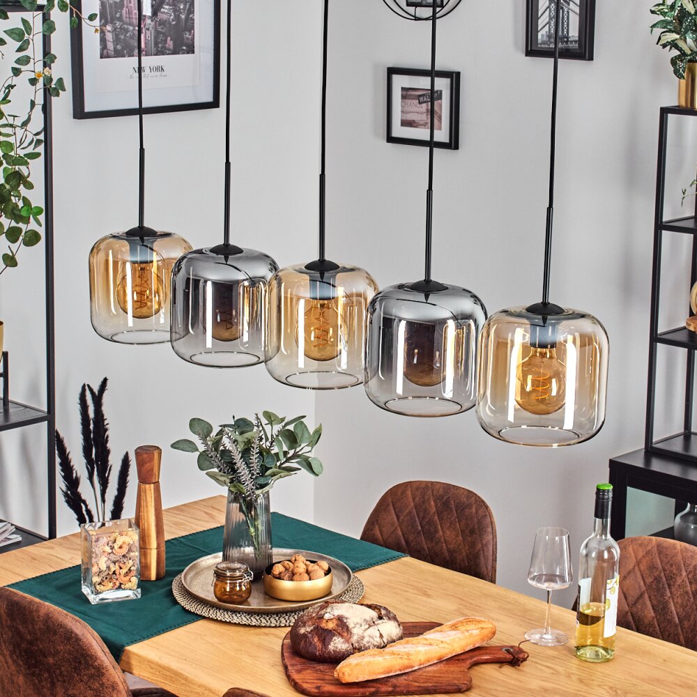 Lauden Suspension Ambre, Clair, Fumé, 5 lumières