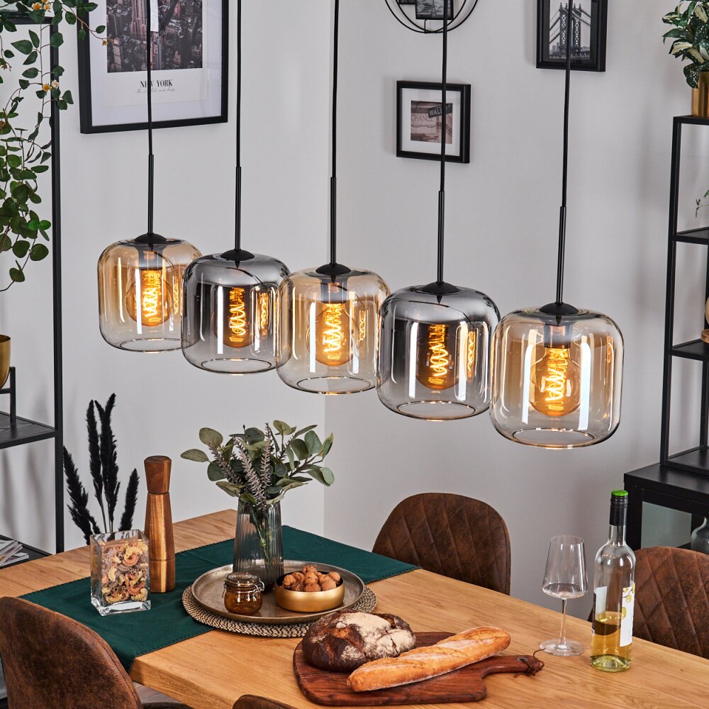 Lauden Suspension Ambre, Clair, Fumé, 5 lumières