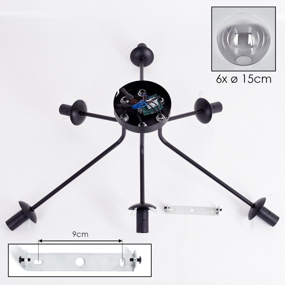 Gastor Plafonnier 74 cm Clair, Fumé, 6 lumières