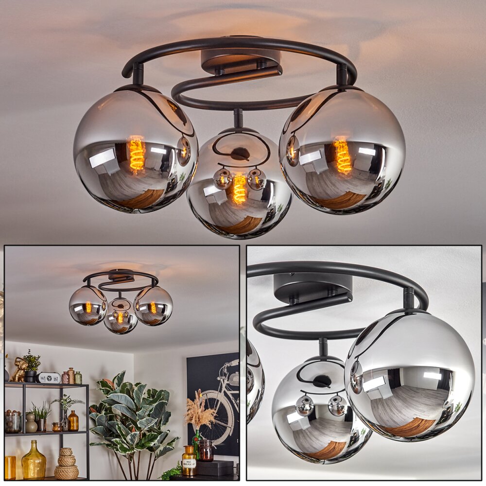 Gastor Plafonnier, Boule lumineuse Chrome, Fumé, 3 lumières main product photo