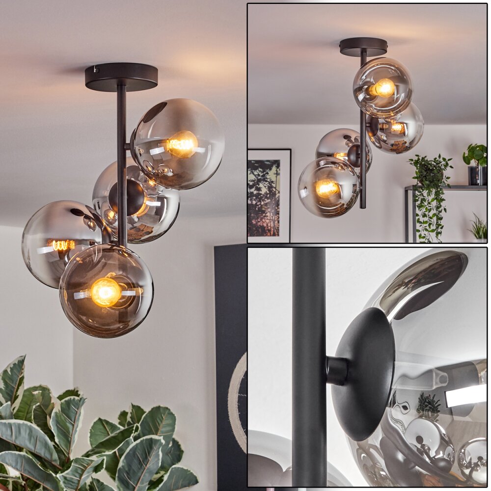 Gastor Plafonnier, Boule lumineuse Chrome, Clair, Fumé, 4 lumières main product photo