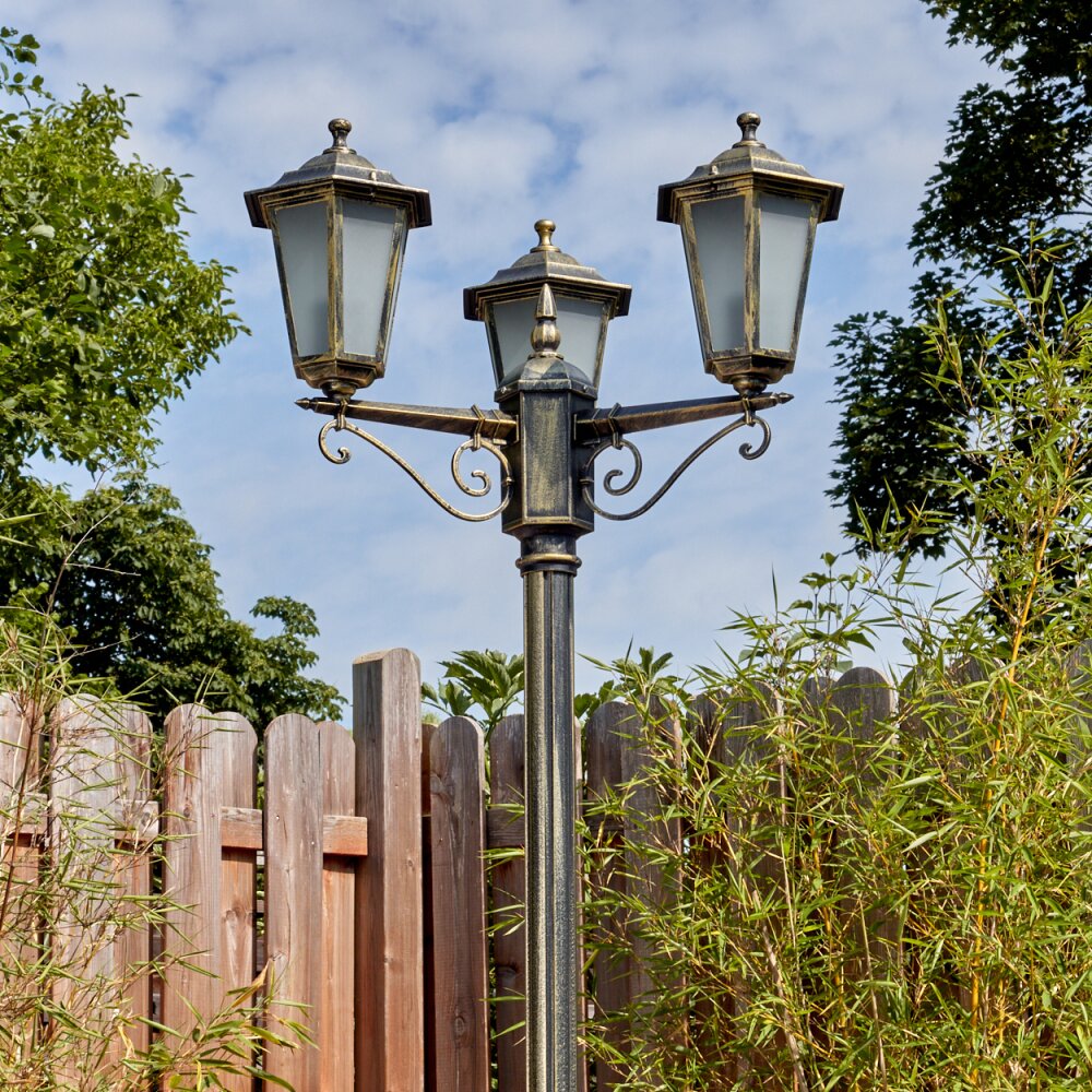 Loria Luminaire extérieur, Réverbère, Eclairage de chemin Brun, Or, 3 lumières