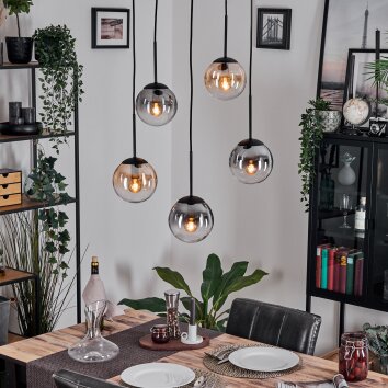 Gastor Suspension, Boule lumineuse, Suspension Ambre, Clair, Fumé, 5 lumières