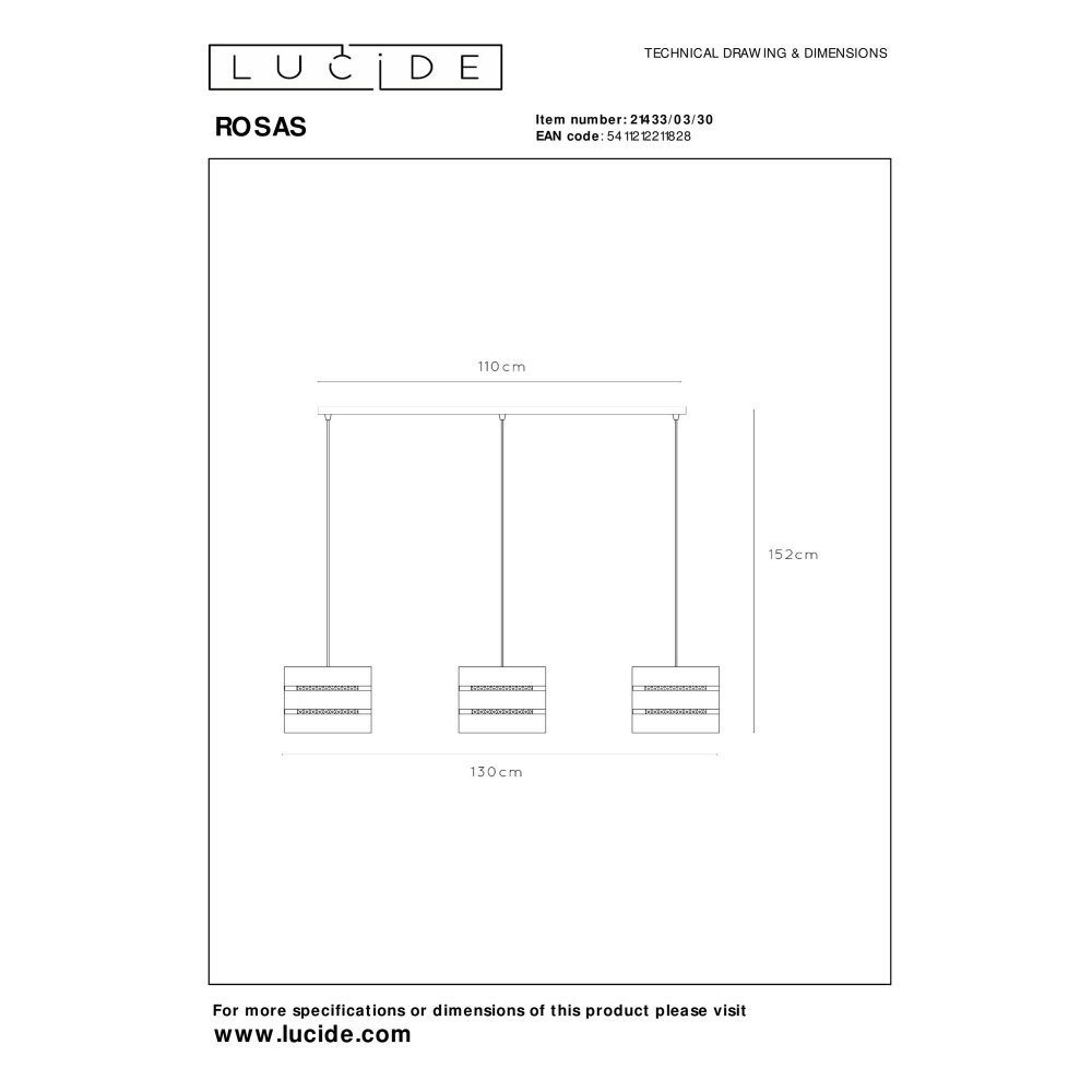 ROSAS Suspension Luminaires Lucide Noir, 3 lumières