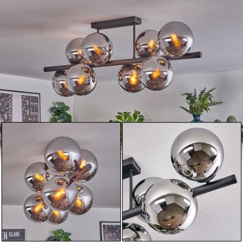Gastor Plafonnier, Boule lumineuse Chrome, Fumé, 8 lumières Gastor Plafonnier, Boule lumineuse Chrome, Fumé, 8 lumières