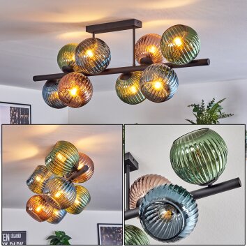 Koyoto Plafonnier, Boule lumineuse Bleu, Vert, Cuivré, 8 lumières