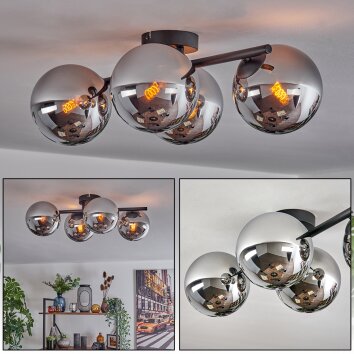 Gastor Plafonnier, Boule lumineuse Chrome, Fumé, 4 lumières