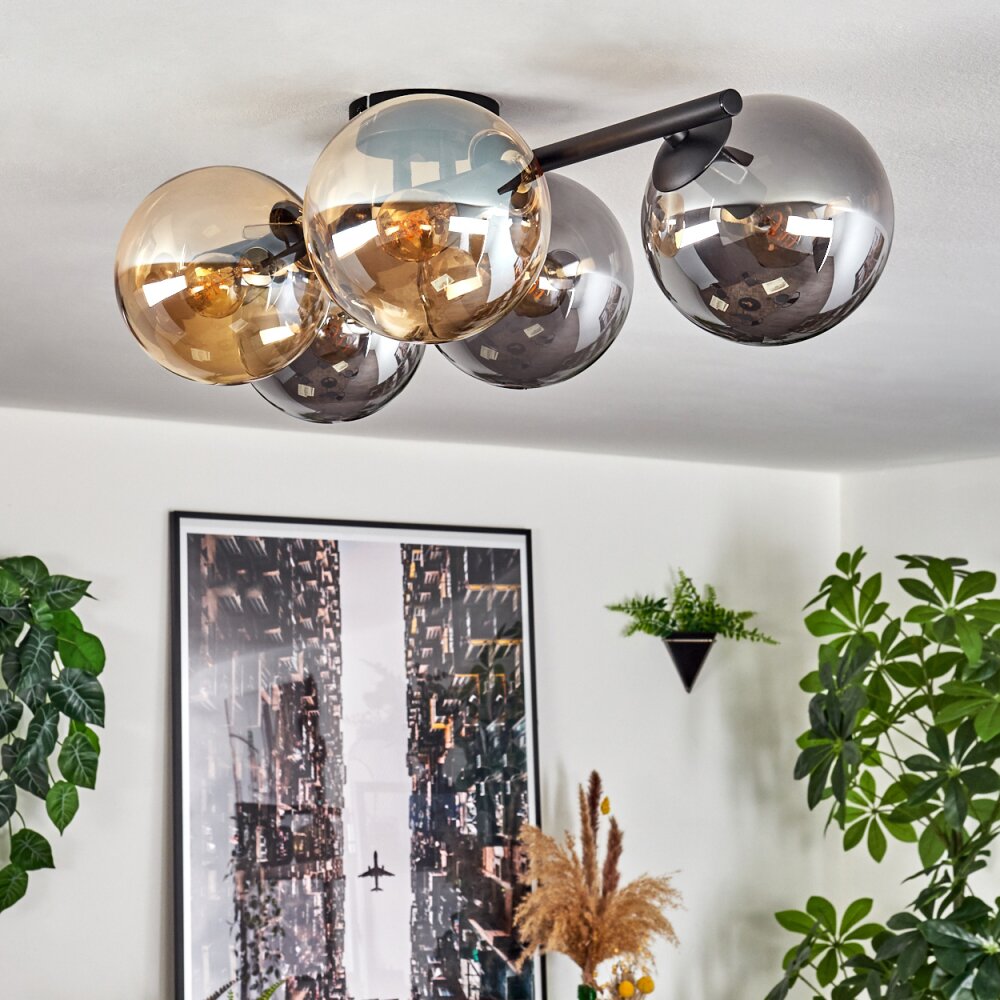 Gastor Plafonnier, Boule lumineuse Ambre, Fumé, 5 lumières