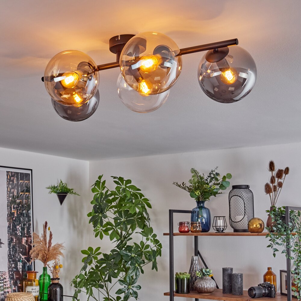Gastor Plafonnier, Boule lumineuse Ambre, Clair, Fumé, 5 lumières