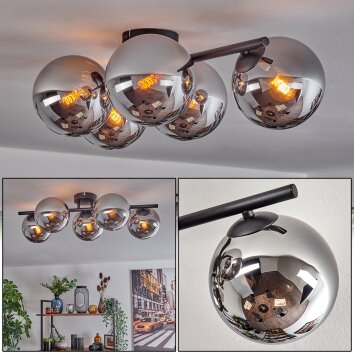 Gastor Plafonnier, Boule lumineuse Chrome, Fumé, 5 lumières
