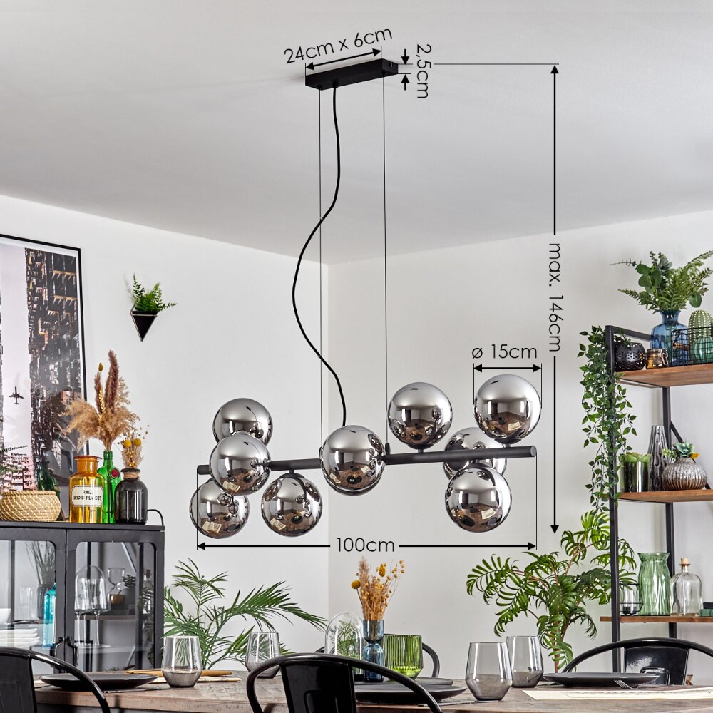 Gastor Suspension, Boule lumineuse, Suspension Chrome, Fumé, 10 lumières