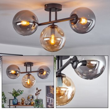 Gastor Plafonnier, Boule lumineuse Ambre, Fumé, 3 lumières