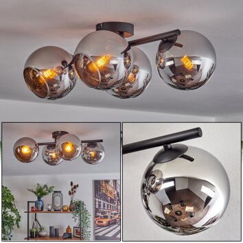 Koyoto Plafonnier, Boule lumineuse Chrome, Fumé, 4 lumières