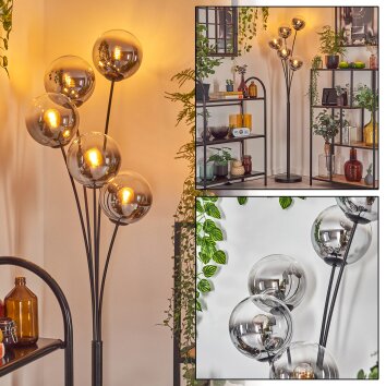 Gastor Lampadaire Chrome, Clair, Fumé, 5 lumières