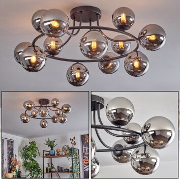 Chehalis Plafonnier, Boule lumineuse 76 cm Chrome, Fumé, 12 lumières Chehalis Plafonnier, Boule lumineuse 76 cm Chrome, Fumé, 12 lumières