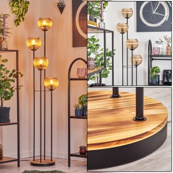 Koyoto Lampadaire 30 cm Bois clair, Noir, 4 lumières