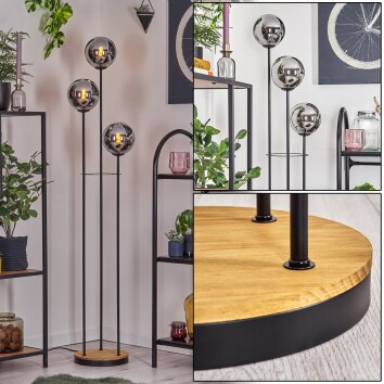 Gastor Lampadaire 30 cm Bois foncé, Noir, 3 lumières