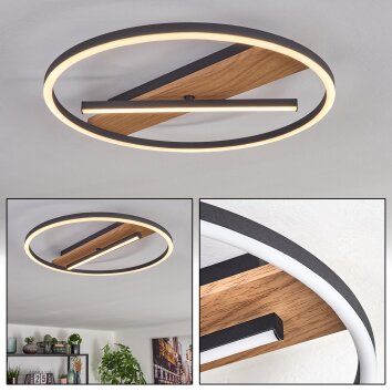 Hadel Plafonnier LED Couleur bois, Noir, 1 lumière