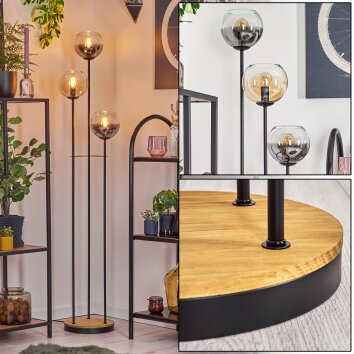Koyoto Lampadaire 30 cm Bois foncé, Noir, 3 lumières