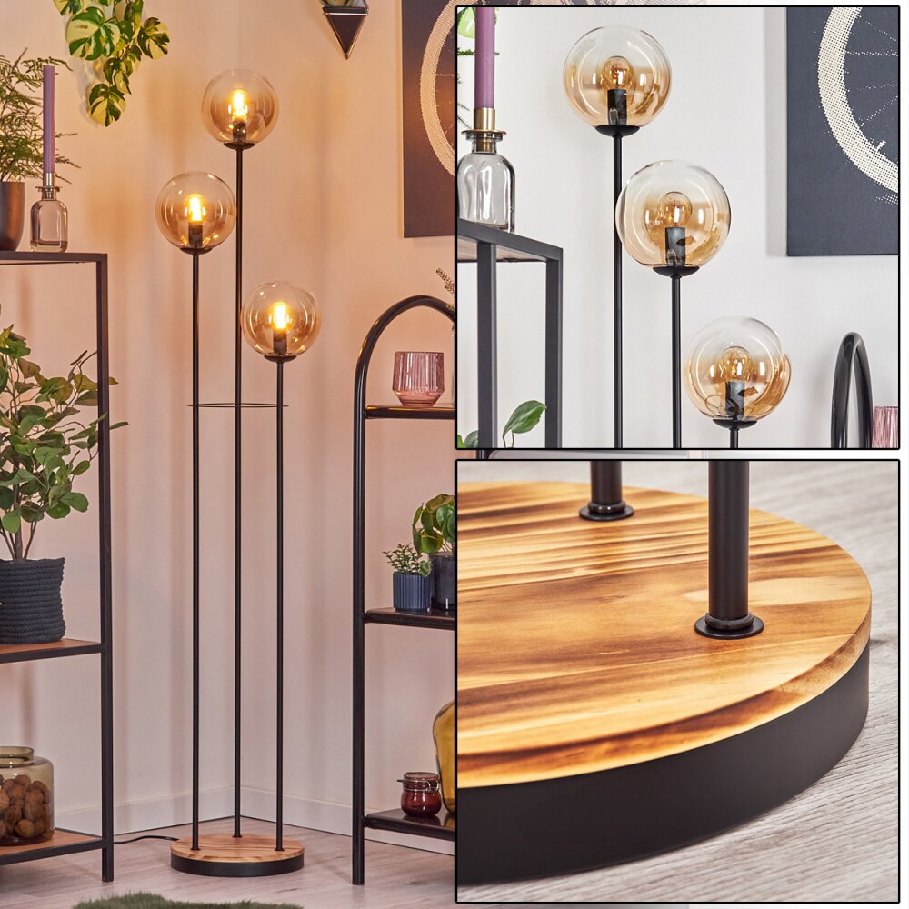 Gastor Lampadaire 30 cm Bois clair, Noir, 3 lumières main product photo