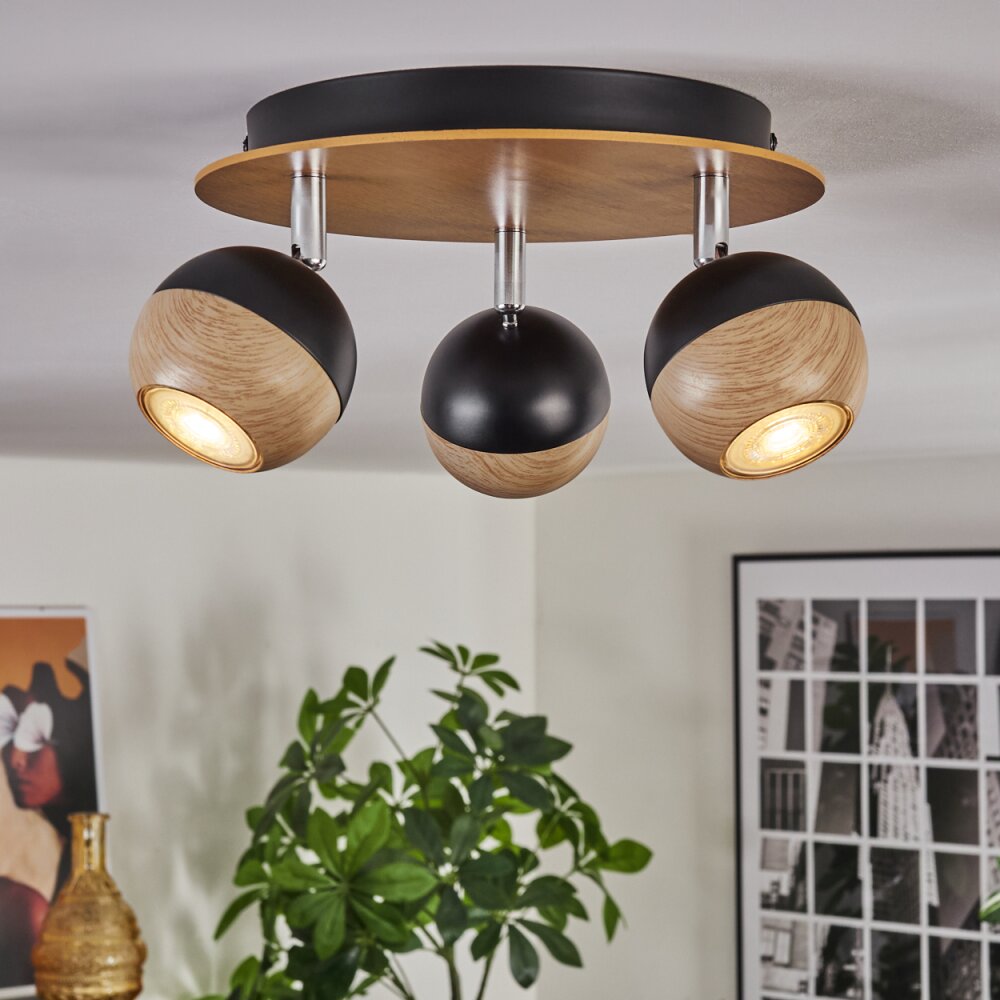 Haldor Plafonnier, Spot de plafond Brun, Chrome, Noir, 3 lumières main product photo