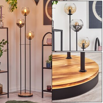 Koyoto Lampadaire 30 cm Bois clair, Noir, 3 lumières