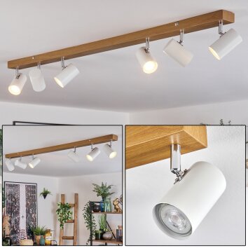 Gesteira Plafonnier, Spot de plafond Chrome, Couleur bois, 6 lumières