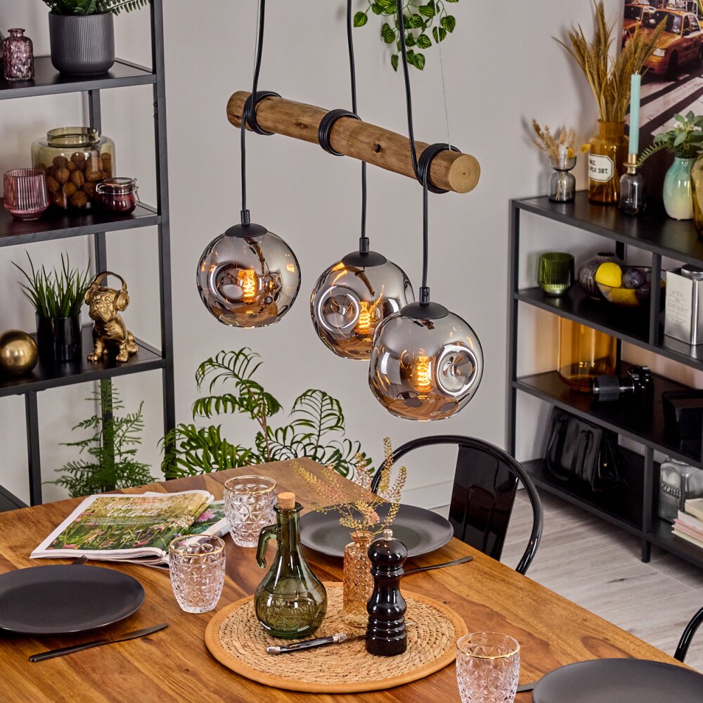 Ripoll Suspension, Boule lumineuse, Suspension Écru, Noir, 3 lumières main product photo