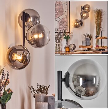 Chehalis Boule lumineuse, Applique murale 33 cm Chrome, Clair, Fumé, 3 lumières