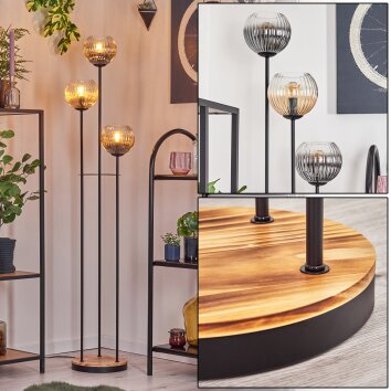 Koyoto Lampadaire 30 cm Bois clair, Noir, 3 lumières