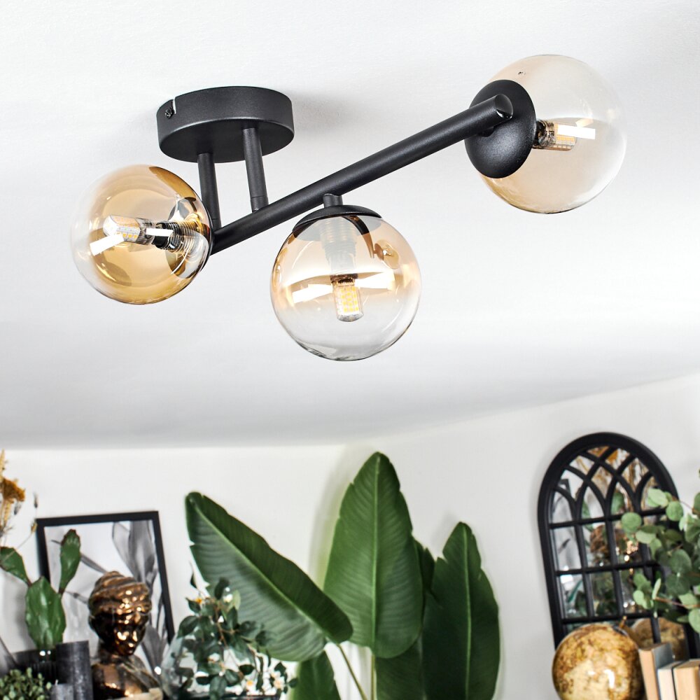 Chehalis Plafonnier, Boule lumineuse Ambre, Clair, 3 lumières