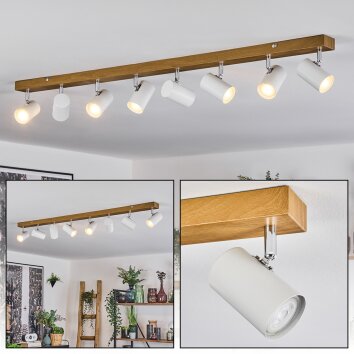 Gesteira Plafonnier, Spot de plafond Chrome, Couleur bois, 8 lumières