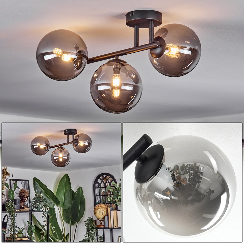 Chehalis Plafonnier, Boule lumineuse Fumé, 3 lumières main product photo