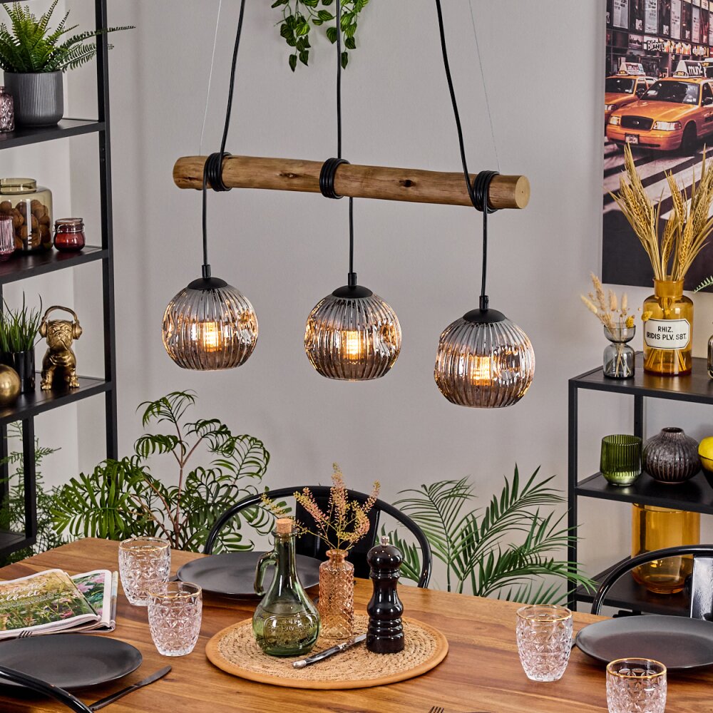 Ripoll Suspension, Boule lumineuse, Suspension Écru, Noir, 3 lumières