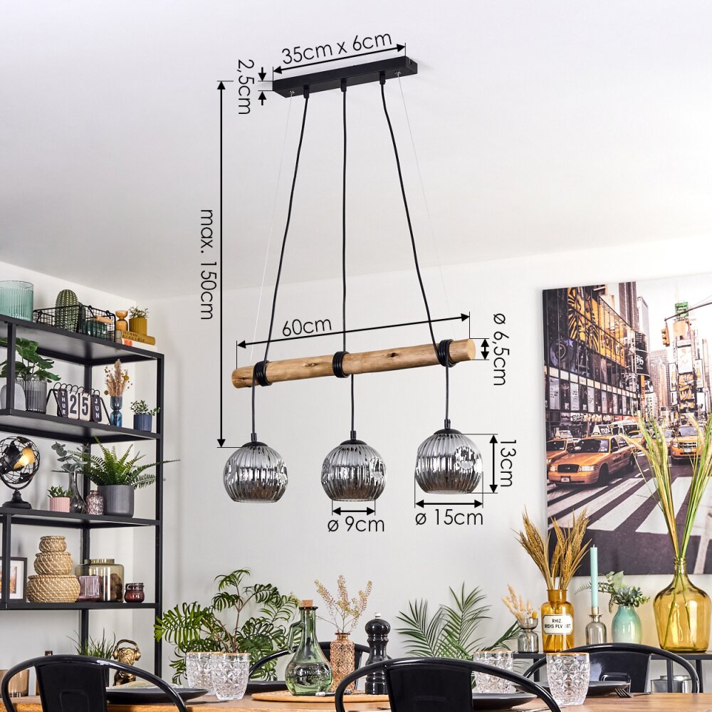 Ripoll Suspension, Boule lumineuse, Suspension Écru, Noir, 3 lumières