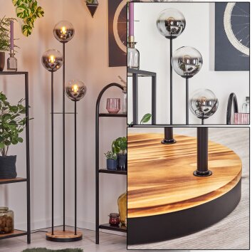 Gastor Lampadaire 30 cm Bois clair, Noir, 3 lumières