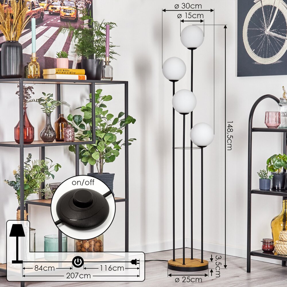 Gastor Lampadaire Bois foncé, Noir, 4 lumières