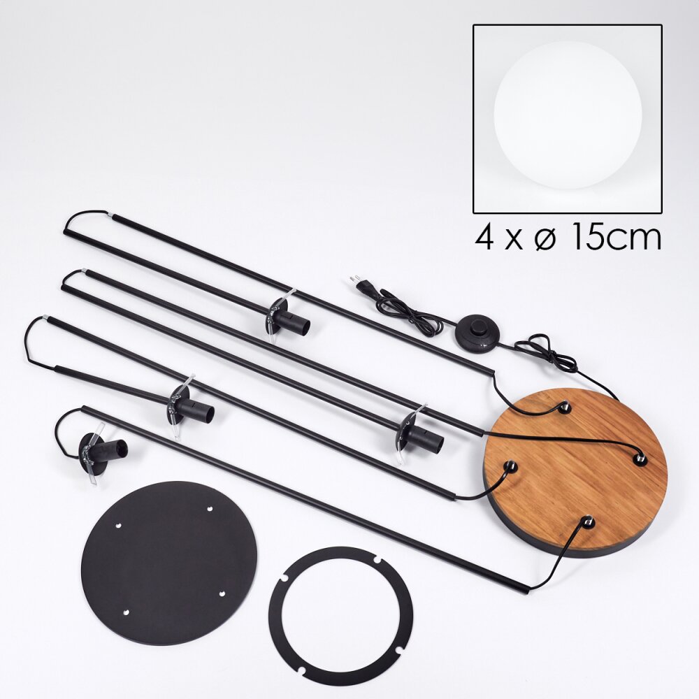 Gastor Lampadaire Bois foncé, Noir, 4 lumières
