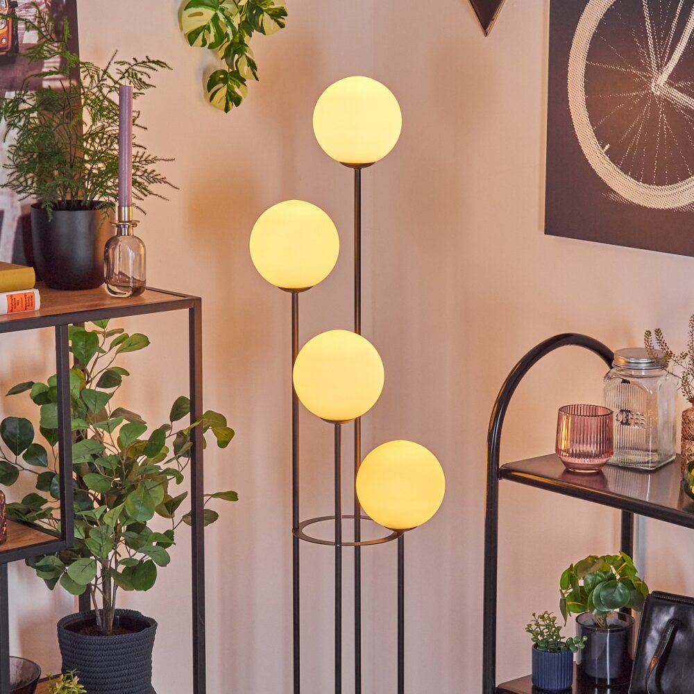 Gastor Lampadaire Bois foncé, Noir, 4 lumières