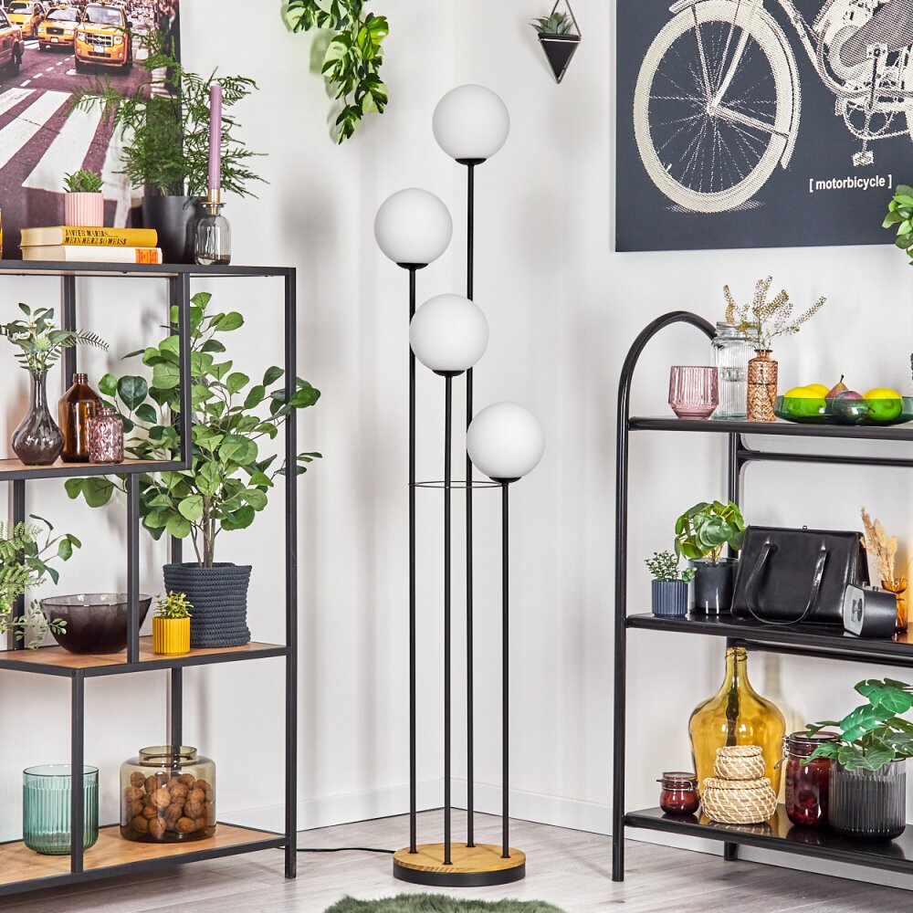 Gastor Lampadaire Bois foncé, Noir, 4 lumières