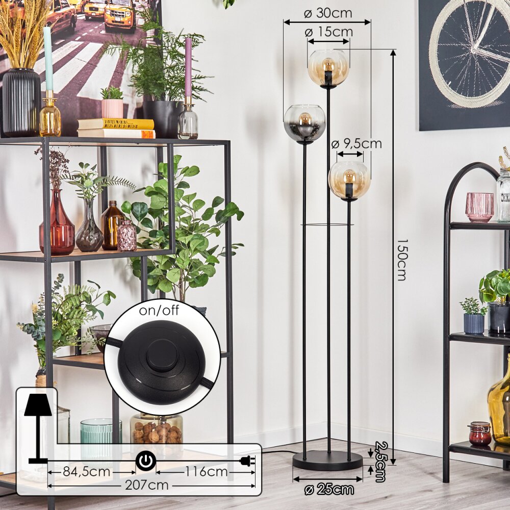 Koyoto Lampadaire 30 cm Noir, 3 lumières