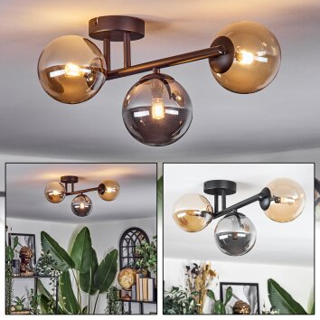 Chehalis Plafonnier, Boule lumineuse Ambre, Fumé, 3 lumières