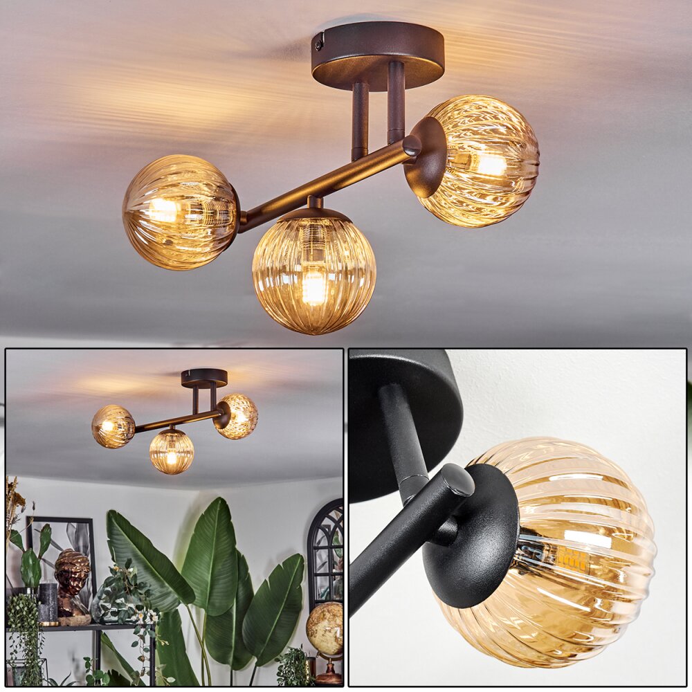Chehalis Plafonnier, Boule lumineuse Ambre, 3 lumières main product photo