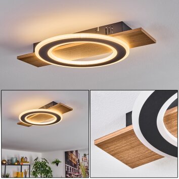 Besperia Plafonnier LED Couleur bois, Noir, 1 lumière
